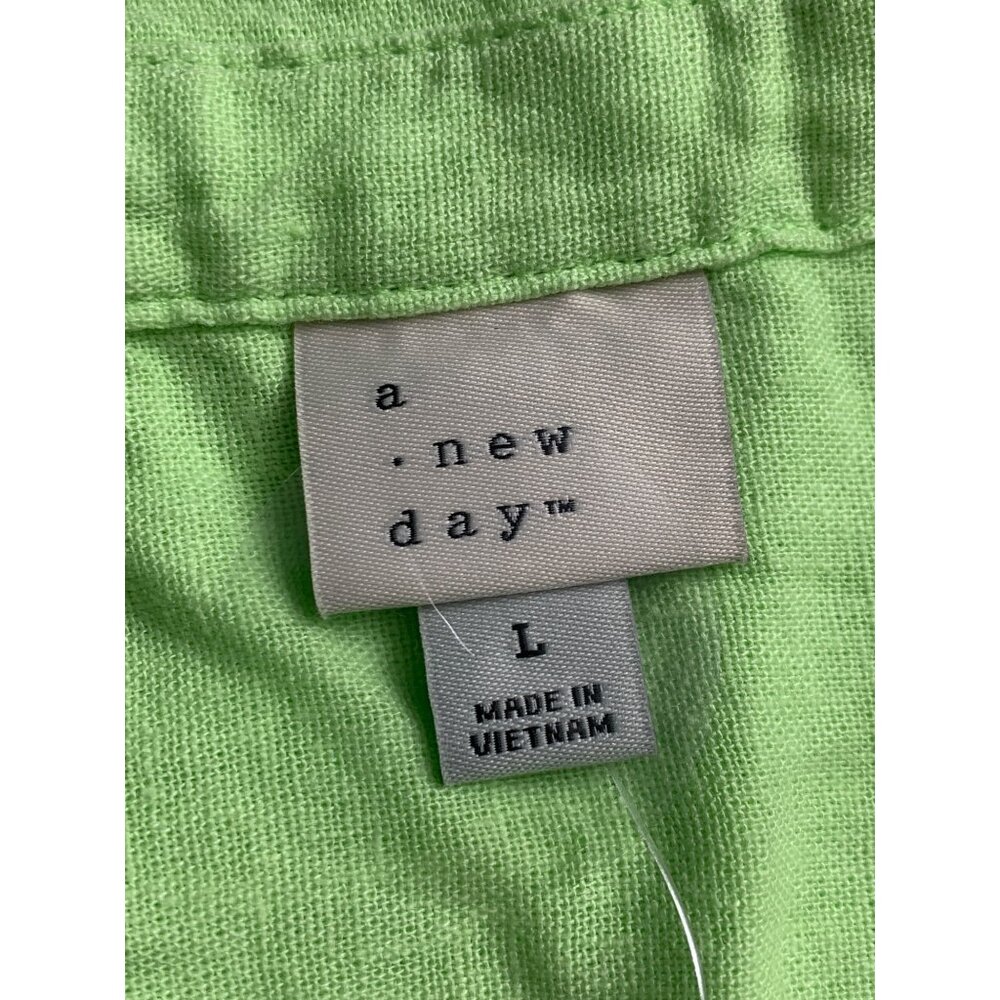 A New Day Womens Lime Green Button-Up Collared Short Sleeve Shirt Size Large - Picture 5 of 7